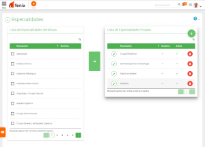 Interfaz de Fenix para la gestión de especialidades