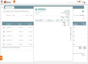 Muestra de la pantalla de facturación de Fenix, así como de la factura generada