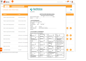 Vista del listado de Informes  de Fenix así como de un informe