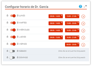 Interfaz de Fenix para la configuración de las agendas de un  médico